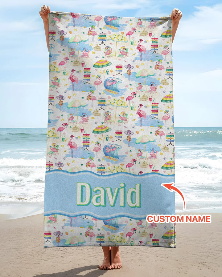 Flamingo Beach Familien-Strandtuch aus Bambus