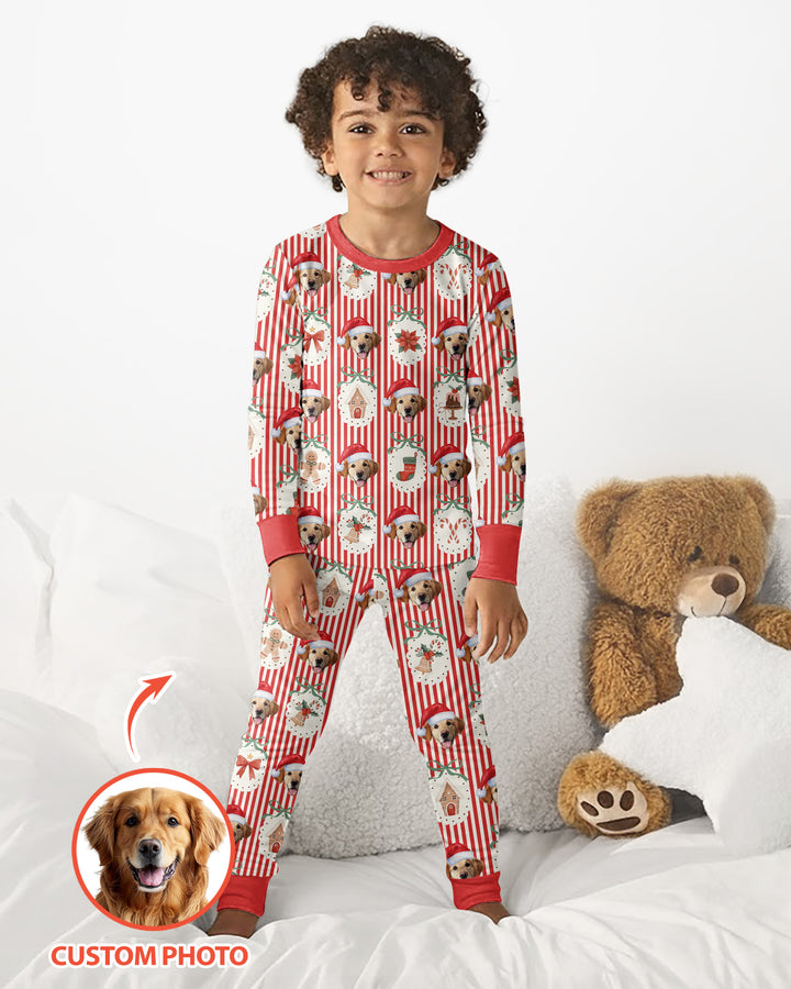 Christmas Paws Custom Photo Bamboo Two Piece Long Sleeve Pajama Set