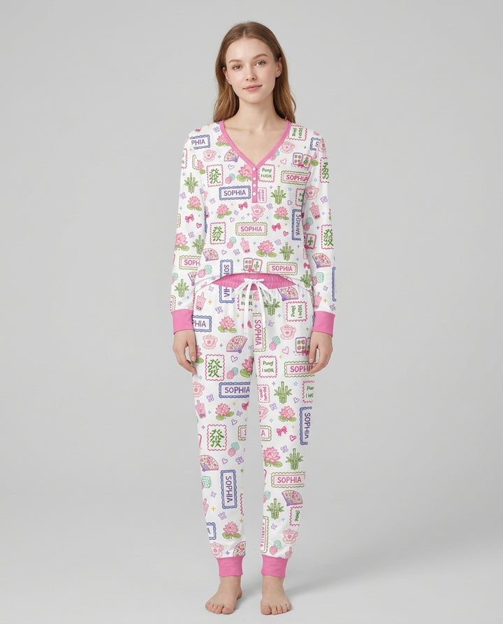Personalized Preppy Mahjong  Bamboo Women Pajama Set