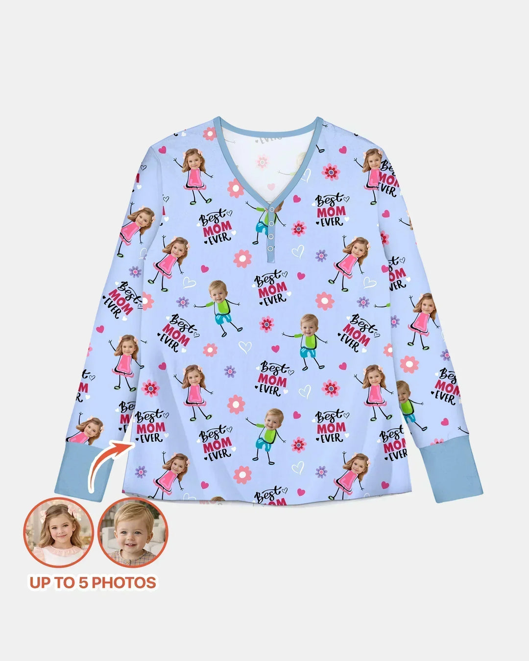 Custom Photo "Best Mom Ever" Doodle Bamboo Women Pajama Set