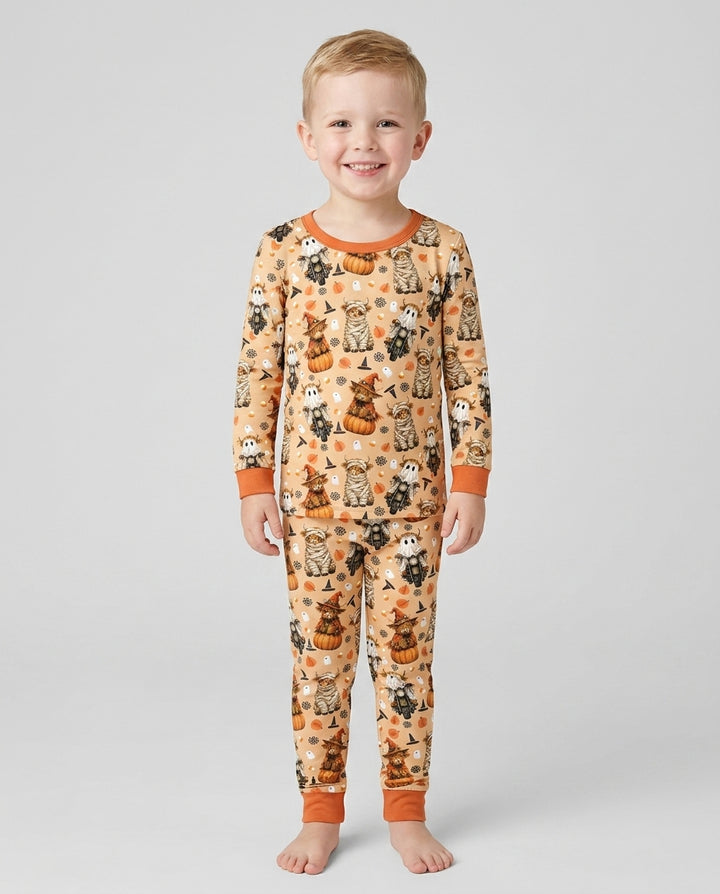 Funny Halloween Highland Cow Bamboo Two Piece Long Sleeve Pajama Set