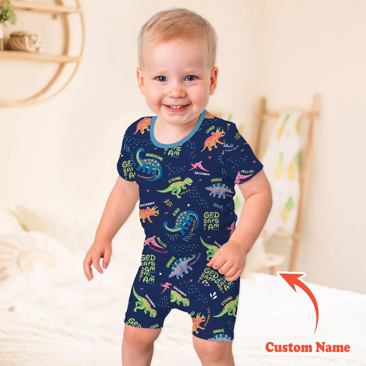Custom Name God says I am Dinosaur Two Piece Short Sleeve Shorts Pajama Set