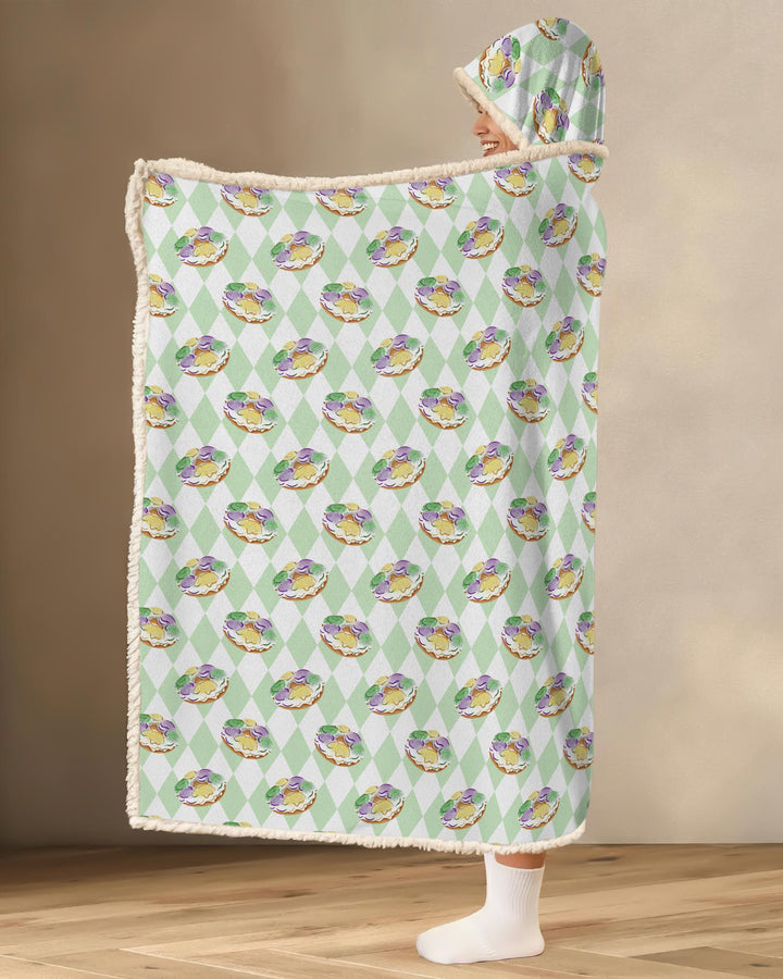 Mardi Gras Donut Wearable Hooded Blanket