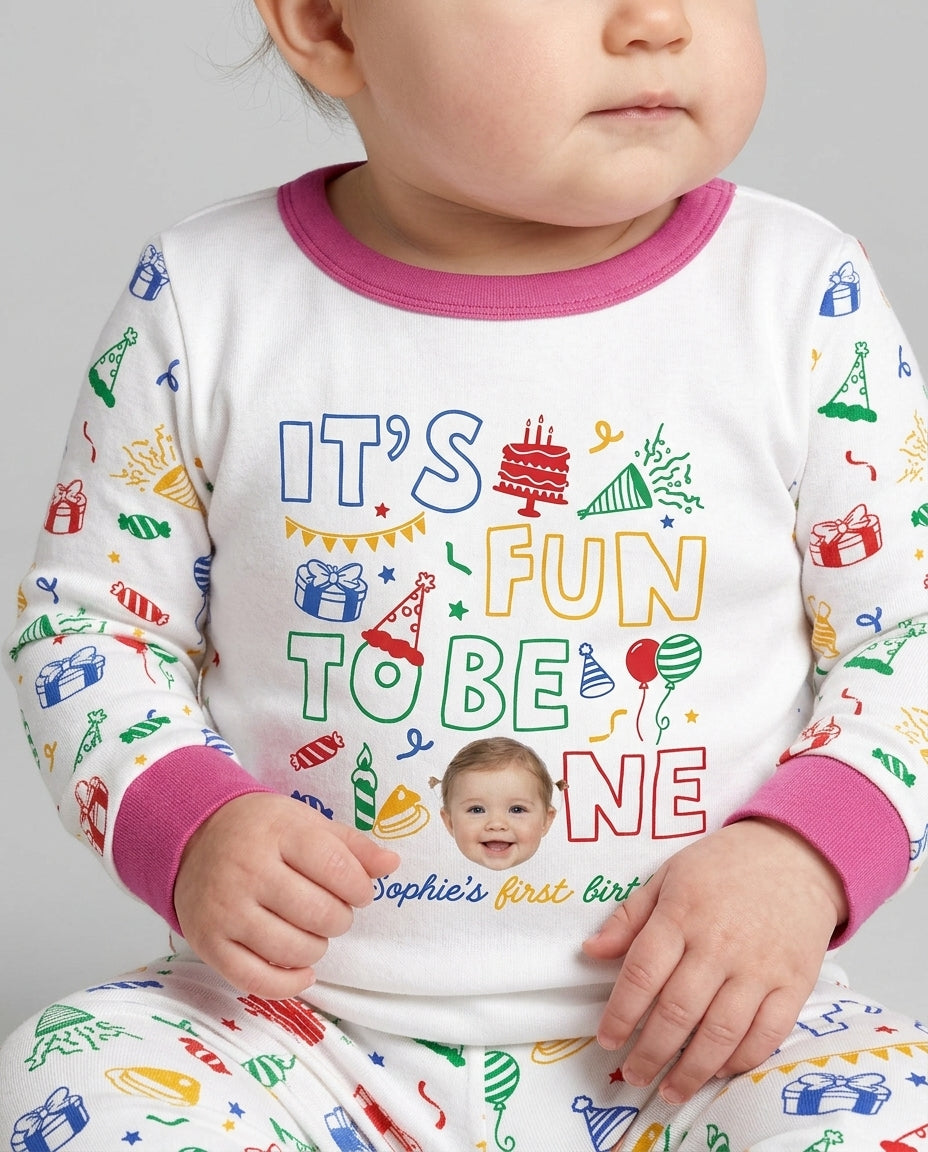 Custom Photo It's Fun To Be One Bamboo Two Piece Long Sleeve Pajama Set