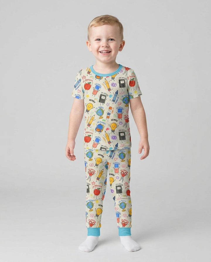 School Squad Custom Name Bamboo Two Piece Short Sleeve Pajama Set