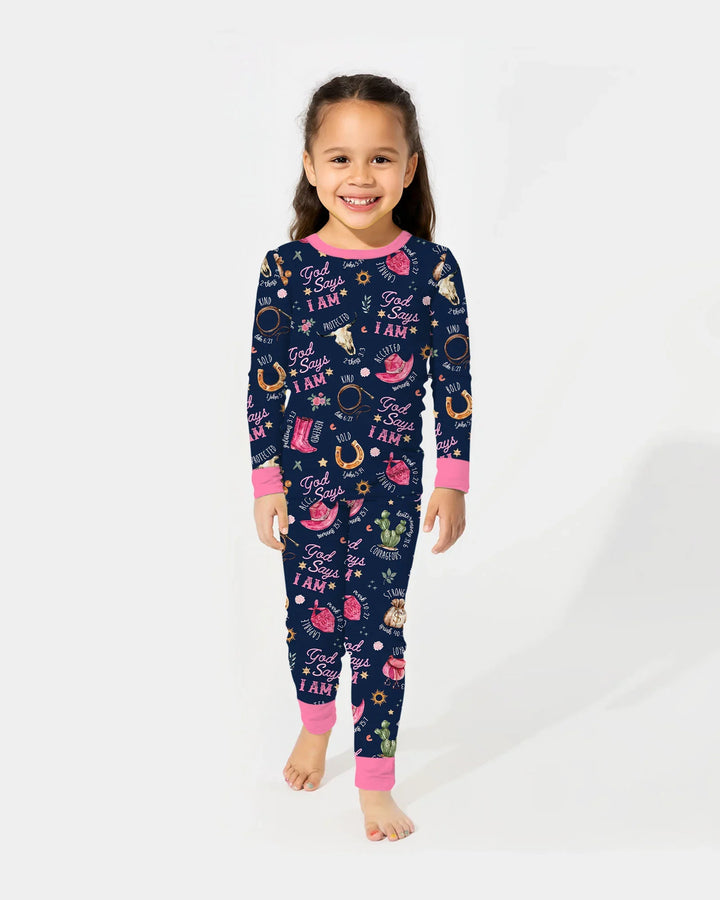 God Says I Am Western Faith Bamboo Two Piece Long Sleeve Pajama Set