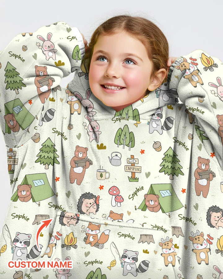 Custom Name Little Camp Buddies Bamboo Blanket Hoodie