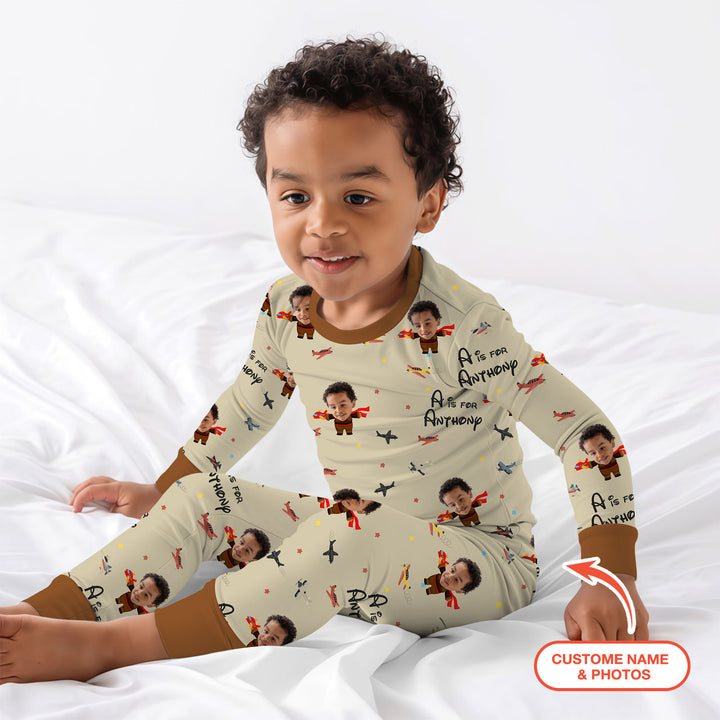 Custom Photo Face Dream Jobs Pilot Two Piece Long Sleeve Pajama Set