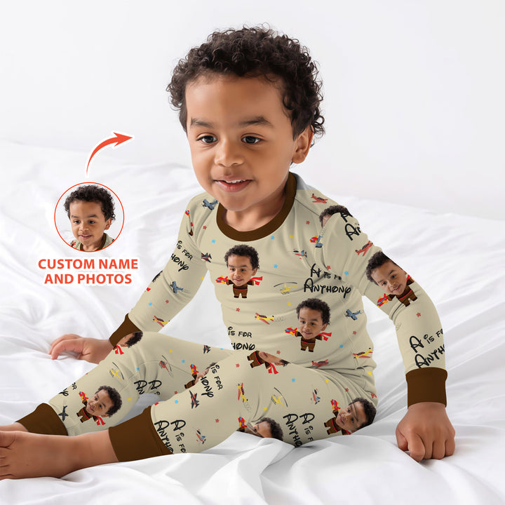 Custom Photo Face Dream Jobs Pilot Two Piece Long Sleeve Pajama Set