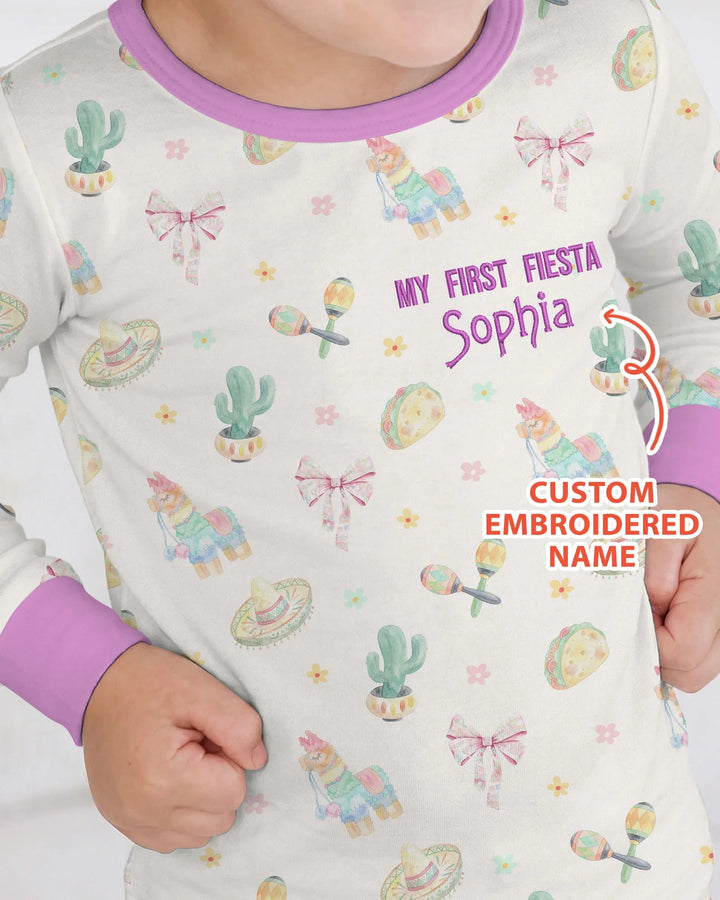 Embroidered My First Cinco De Mayo  Bamboo Two Piece Long Sleeve Pajama Set