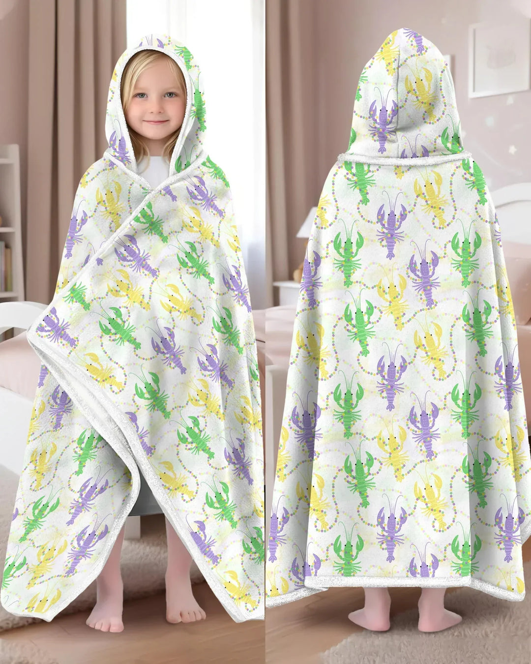 Mardi Gras Crawfish Family Matching Wearable Bamboo Blanket Hoodie