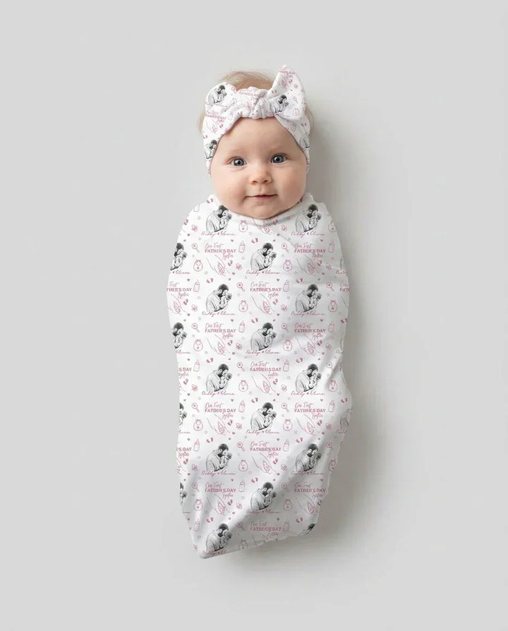 Custom Photo Our First Father's Day Together swaddle blanket