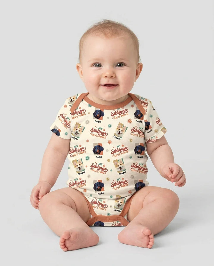 Custom Dog Photos "My Siblings Have Paws" Bamboo Bodysuit