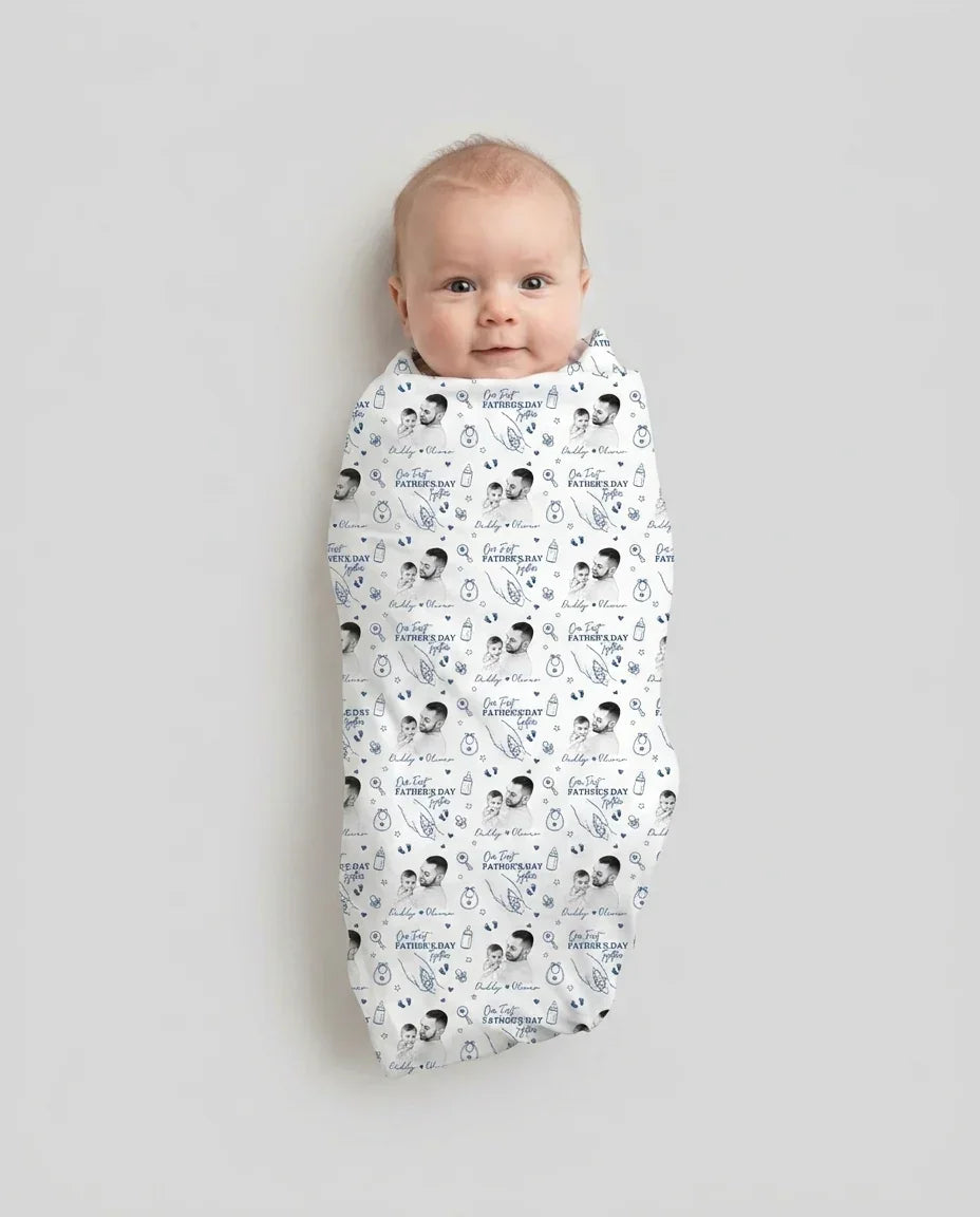Custom Photo Our First Father's Day Together swaddle blanket