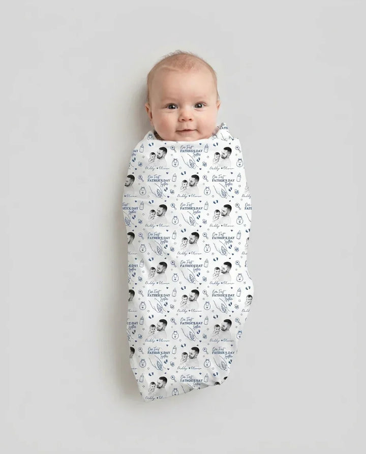 Custom Photo Our First Father's Day Together swaddle blanket
