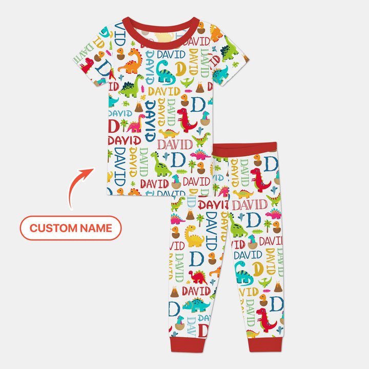 Personalized Fantasy Dinosaur Word Two Piece Short Sleeve Pajama Set