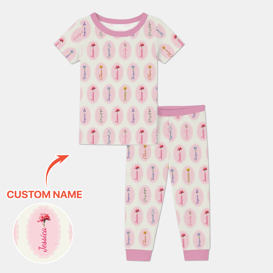 God Says I Am Birthmonth Flowers Custom Name Two Piece Short Sleeve Pajama Set