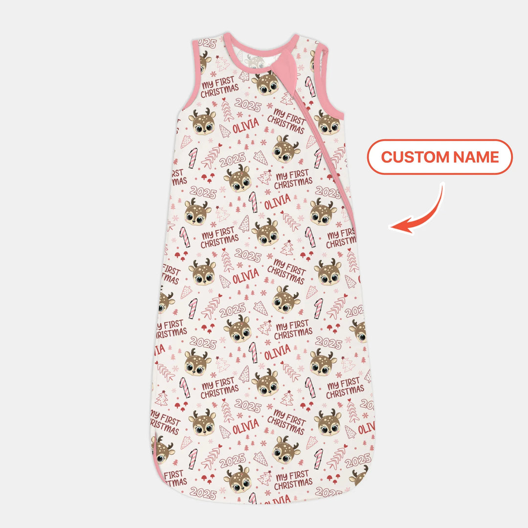 Custom Name Cute Reindeer My First Christmas Sleep Bag