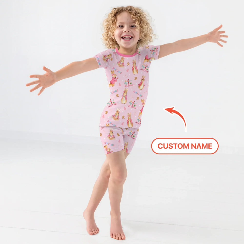 Custom 1st Christmas Rabbit Two Piece Short Sleeve Shorts Pajama Set , Custom 1st Christmas Rabbit Two Piece Short Sleeve Shorts Pajama Set - 12-18M