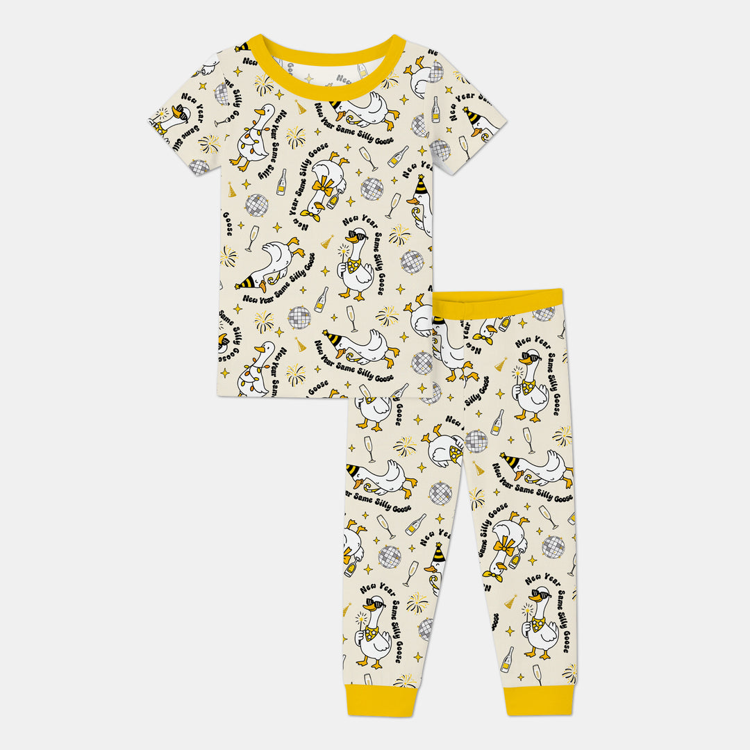 New Year Silly Goose Two Piece Short Sleeve Pajama Set