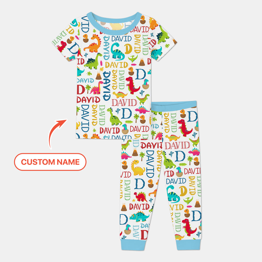 Personalized Fantasy Dinosaur Word Two Piece Short Sleeve Pajama Set
