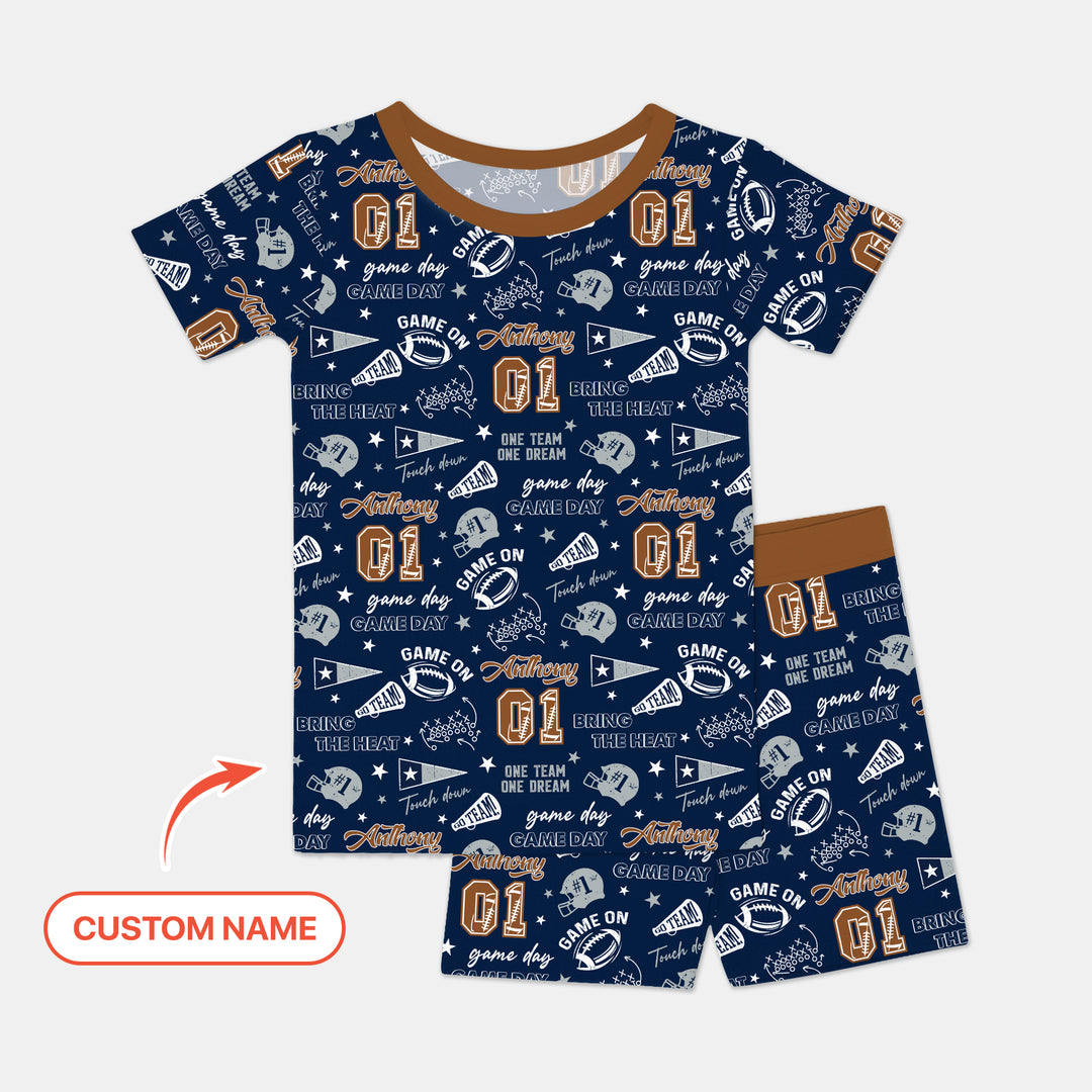 Custom Name Football Game Day Two Piece Short Sleeve Shorts Pajama Set