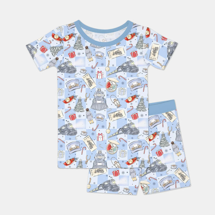 Christmas Train Two Piece Short Sleeve Shorts Pajama Set