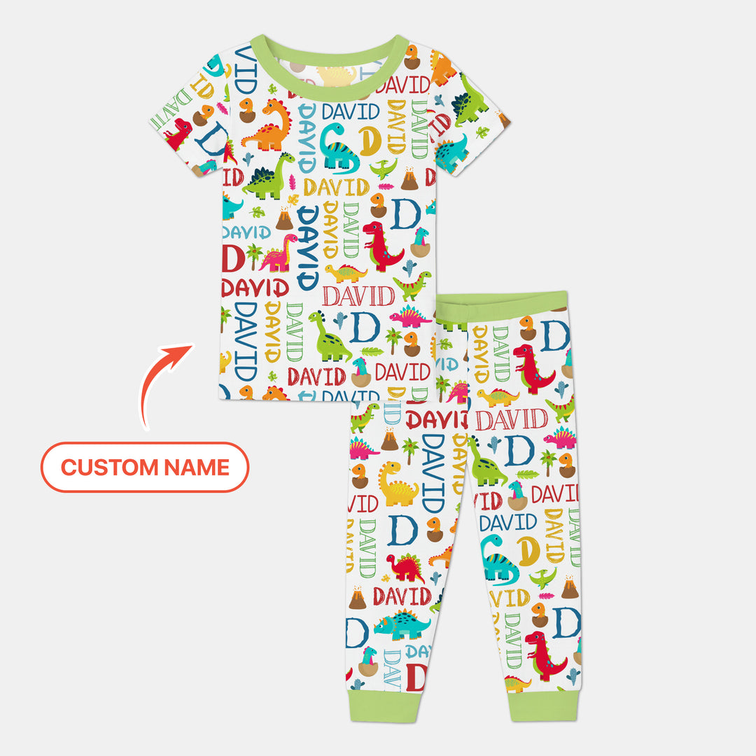 Personalized Fantasy Dinosaur Word Two Piece Short Sleeve Pajama Set