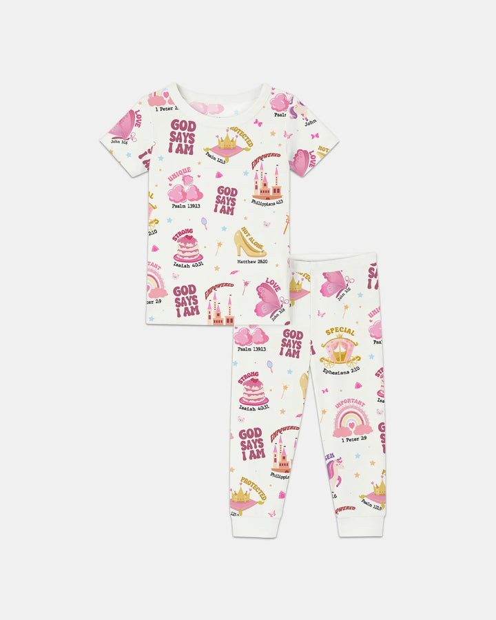 God Says I Am Girl Two Piece Short Sleeve Pajama Set