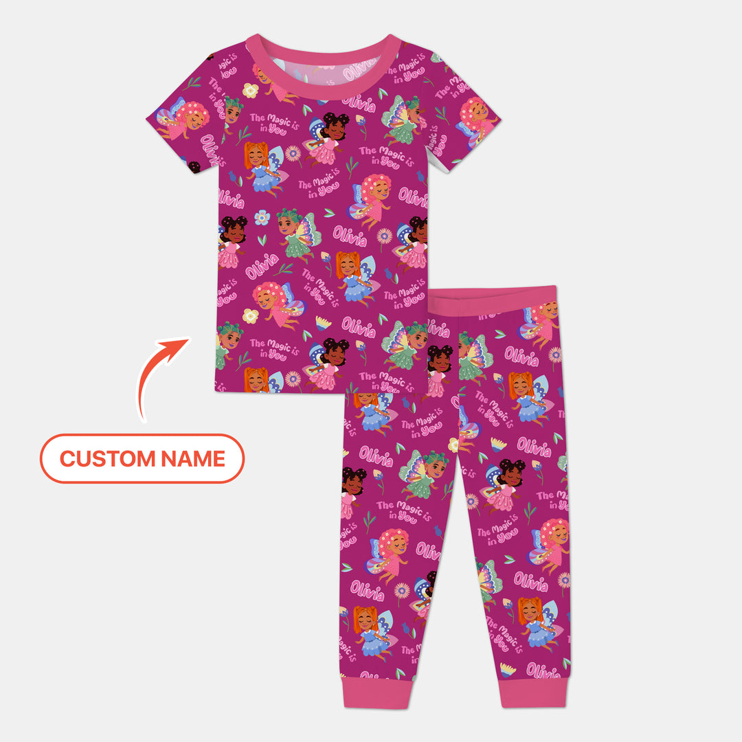 Custom Name Little Garden Fairy Two Piece Short Sleeve Pajama Set