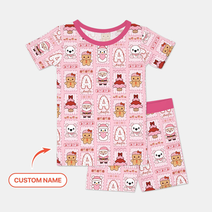 Custom Name Winter Wonderland Two Piece Short Sleeve Shorts Pajama Set