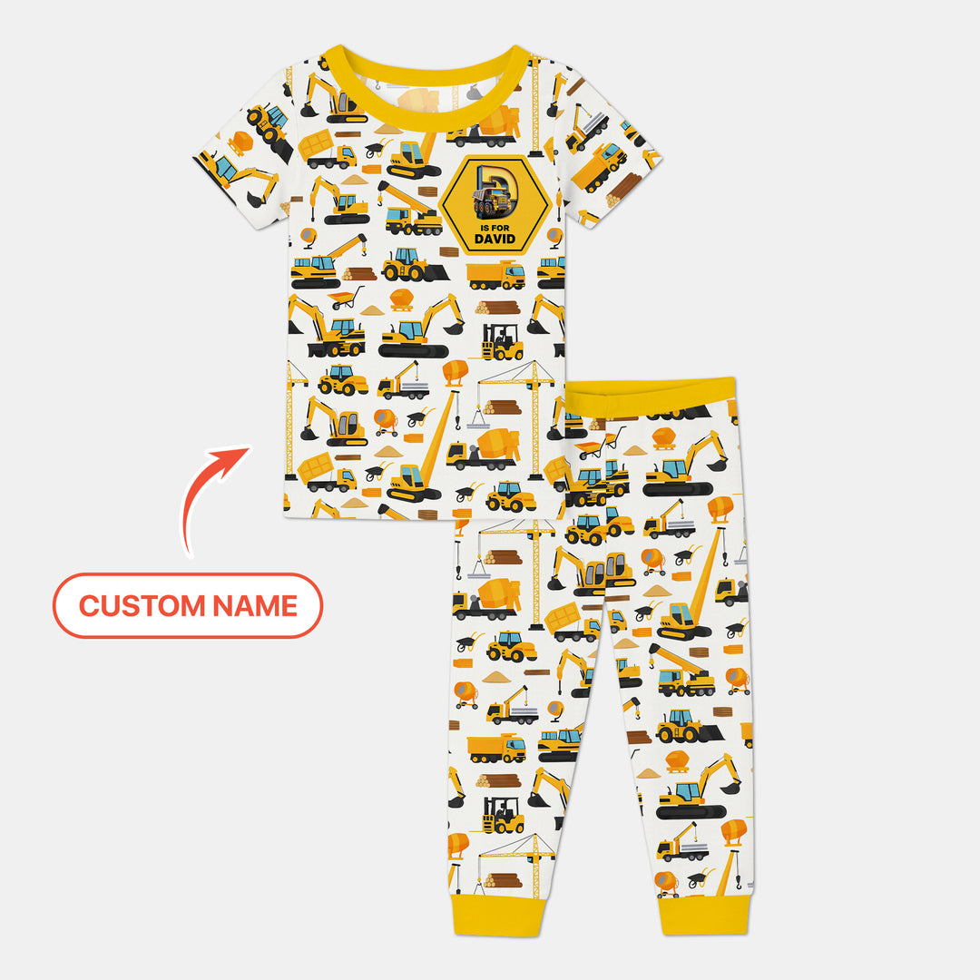 Custom Name Construction Initials Two Piece Short Sleeve Pajama Set