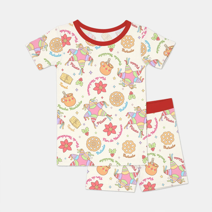 Las Posadas Dream Two Piece Short Sleeve Shorts Pajama Set , Las Posadas Dream Two Piece Short Sleeve Shorts Pajama Set - 12-18M / Red