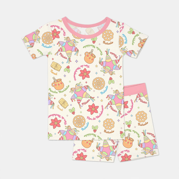 Las Posadas Dream Two Piece Short Sleeve Shorts Pajama Set , Las Posadas Dream Two Piece Short Sleeve Shorts Pajama Set - 12-18M / Pink