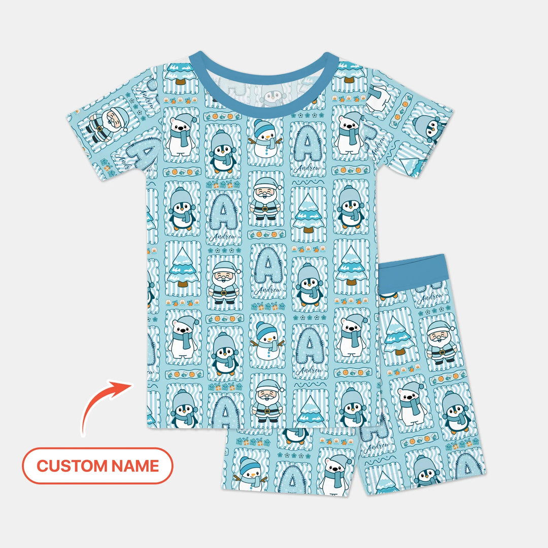 Custom Name Winter Wonderland Two Piece Short Sleeve Shorts Pajama Set