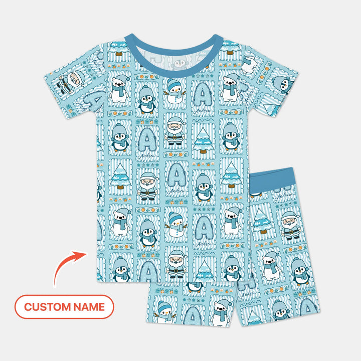 Custom Name Winter Wonderland Two Piece Short Sleeve Shorts Pajama Set