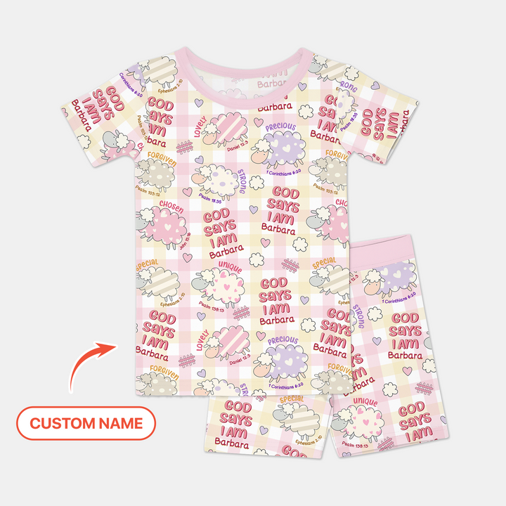 Little Lamb God Says I Am Custom Name Short Sleeve Shorts Pajama Set
