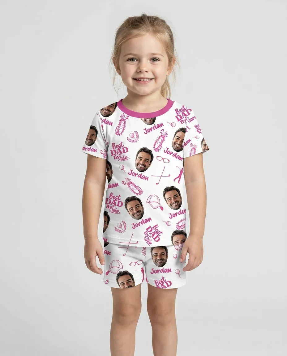 Custom Photo Best Dad By Par Bamboo Two Piece Short Sleeve Shorts Pajama Set