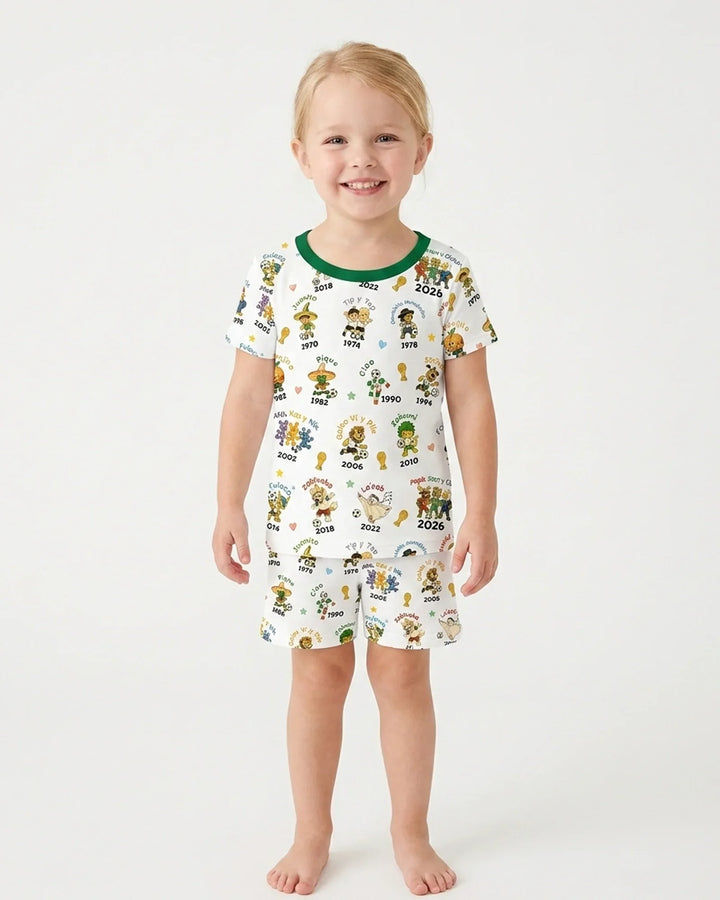 Soccer cup Mascots Bamboo Two Piece Short Sleeve Shorts Pajama Set