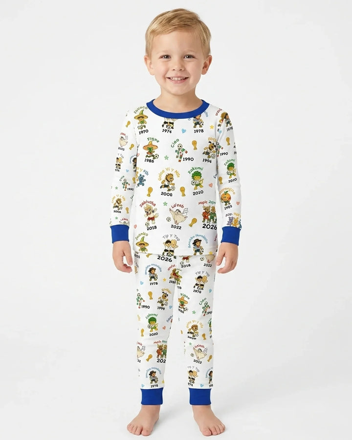 Soccer cup Mascots Bamboo Two Piece Long Sleeve Pajama Set