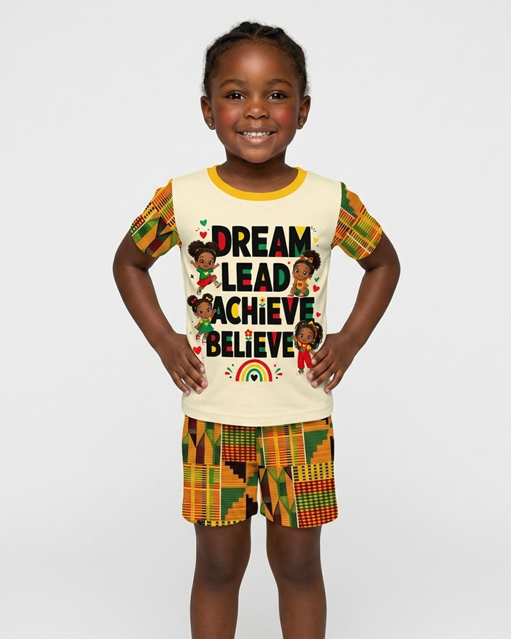 Black Girl Dream Lead Achieve Believe Bamboo Two Piece Short Sleeve Shorts Pajama Set