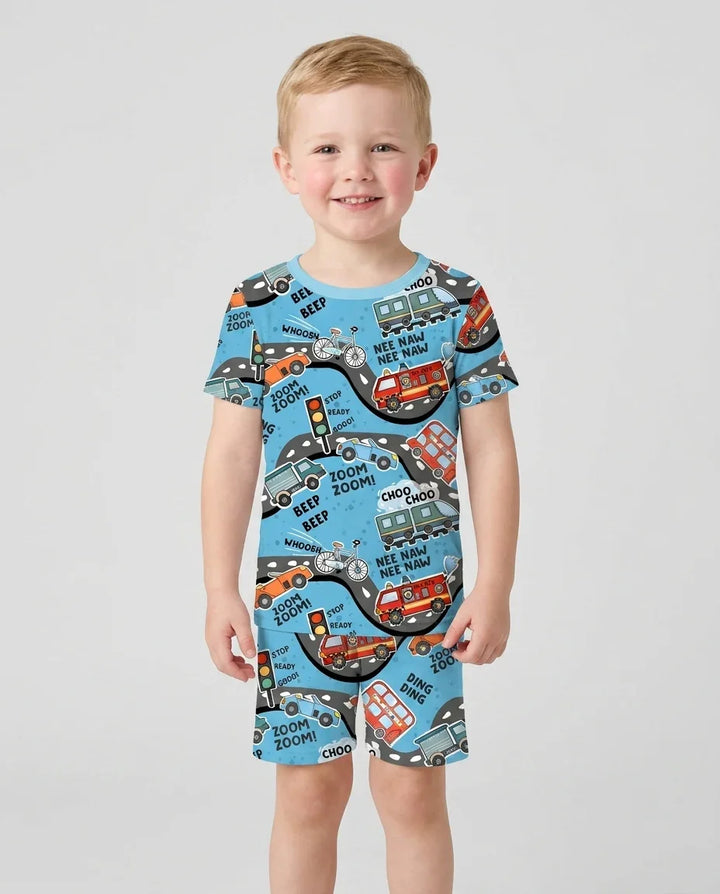 Template Zweiteiliges Pyjama-Set mit kurzen Ärmeln und Shorts