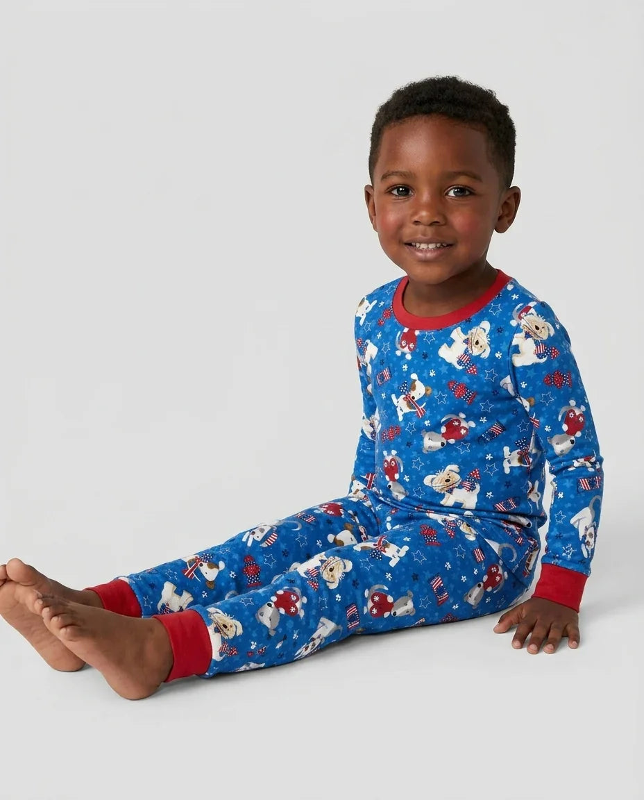 Conjunto de Pijama de Dos Piezas de Bambú de Manga Larga a Juego Familiar "Red, White & Woof"