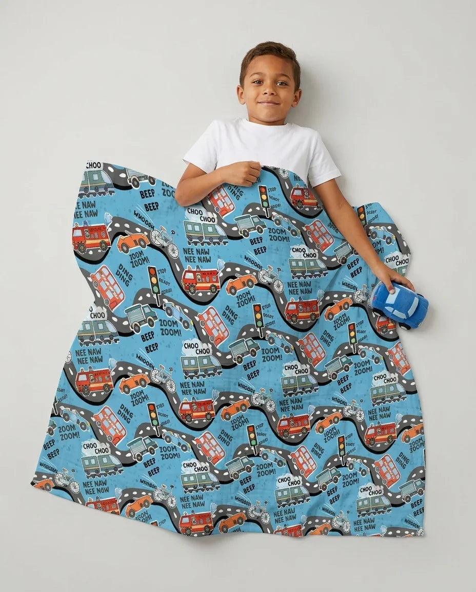 Zoom Zoom Beep Beep Bamboo Blanket