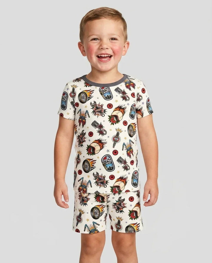Born to Ride Together Family Matching Bamboo Two Piece Short Sleeve Shorts Pajama Set