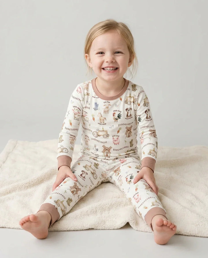 Old McDonald Farm Family Matching Bamboo Two Piece Long Sleeve Pajama Set