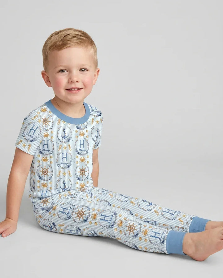 Bon Voyage Custom Name Bamboo Two Piece Short Sleeve Pajama Set