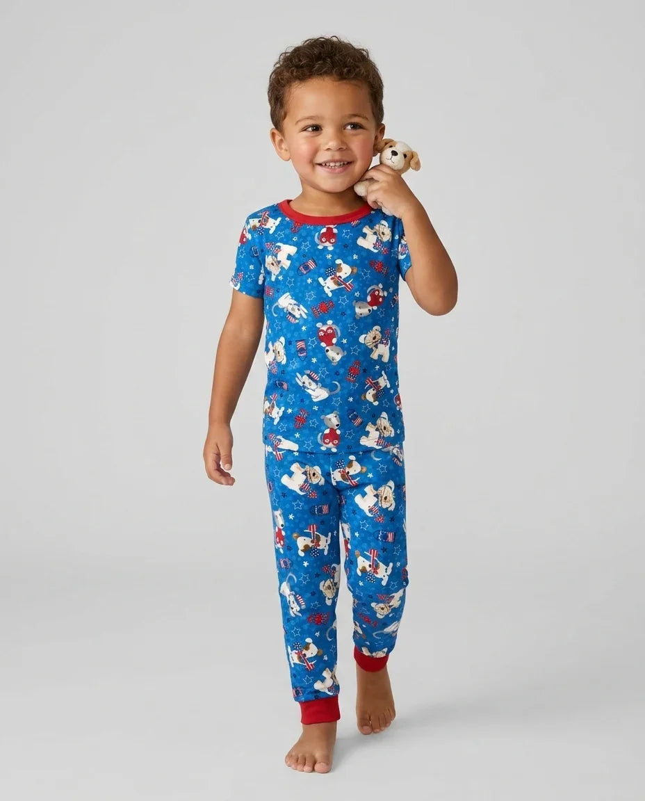 Red, White & Woof Family Matching Bamboo Two Piece Short Sleeve Pajama Set