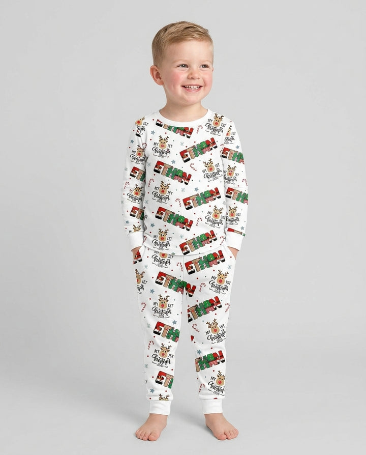 Custom Name My First Christmas 2026 Bamboo Two Piece Long Sleeve Pajama Set (G)