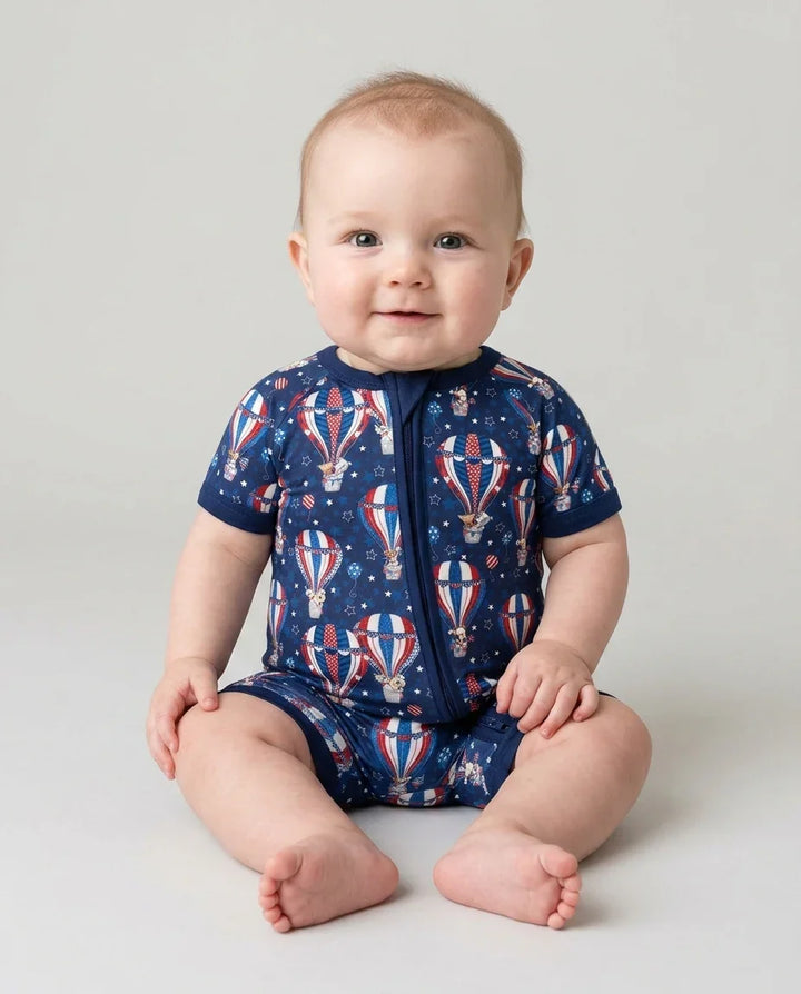 Patriotic Pups in Hot Air Balloons Family Matching Bamboo Shorty Zippy